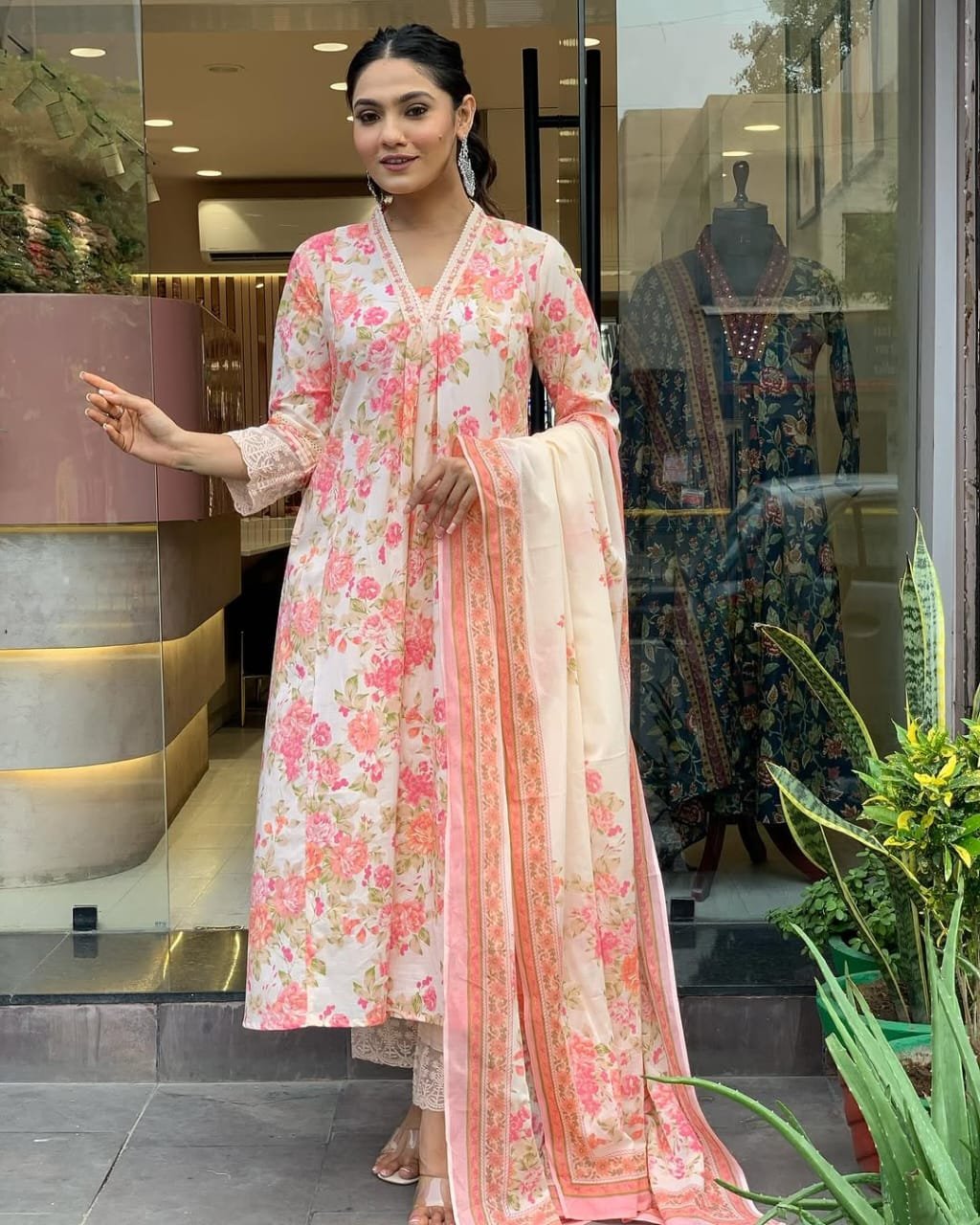 Cotton Embroidered Anarkali Kurta Set